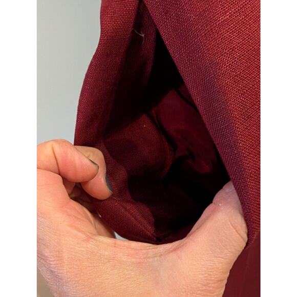 Neiman Marcus Burgundy Linen Sleeveless Maxi Dress Button Front Pockets Size 6 - Picture 10 of 10